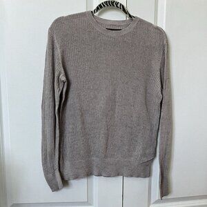 Allsaints Stafford Crew Neck Mens Small Knit Mesh Sweater Neutral Long Sleeve